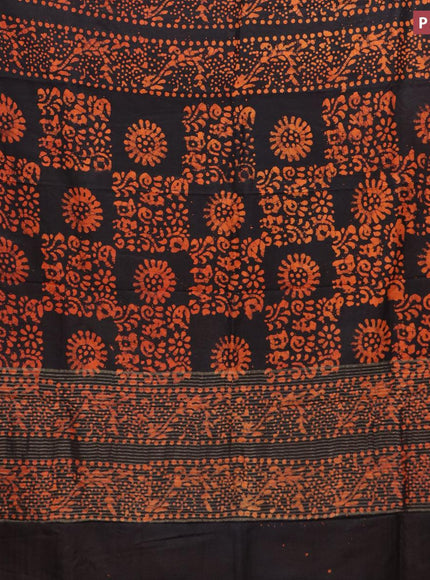 Semi dola saree black and orange with allover batik prints and kanjivaram style border - {{ collection.title }} by Prashanti Sarees