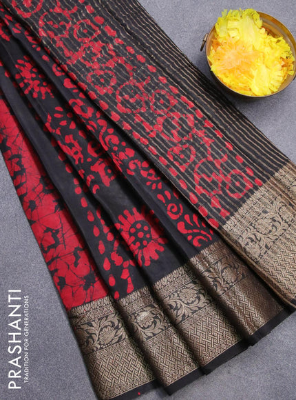 Semi dola saree black and red with allover batik prints and kanjivaram style border - {{ collection.title }} by Prashanti Sarees