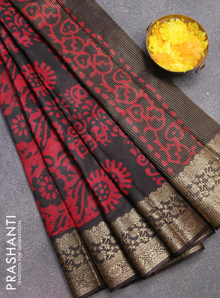 Semi dola saree black and red with allover batik prints and kanjivaram style border - {{ collection.title }} by Prashanti Sarees