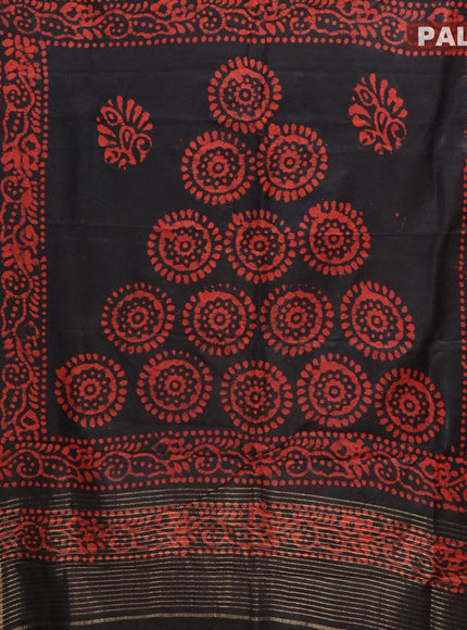 Semi dola saree black with allover batik prints and kanjivaram style border - {{ collection.title }} by Prashanti Sarees