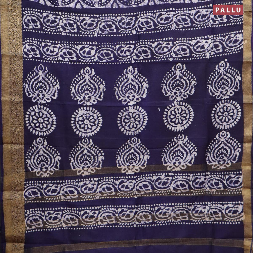 Semi dola saree blue and off white with allover batik prints and kanjivaram style border - {{ collection.title }} by Prashanti Sarees