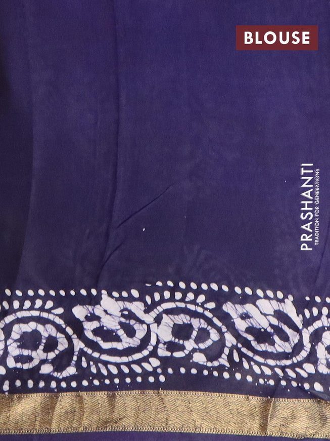 Semi dola saree blue and off white with allover batik prints and kanjivaram style border - {{ collection.title }} by Prashanti Sarees