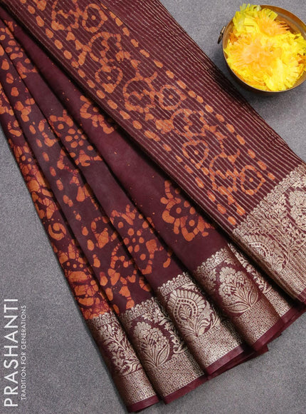 Semi dola saree brown and sandal with allover batik prints and kanjivaram style border - {{ collection.title }} by Prashanti Sarees