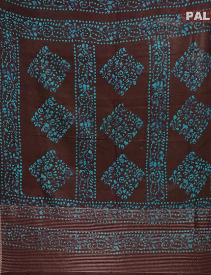 Semi dola saree brown and teal blue with allover batik prints and kanjivaram style border - {{ collection.title }} by Prashanti Sarees