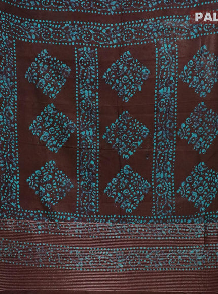 Semi dola saree brown and teal blue with allover batik prints and kanjivaram style border - {{ collection.title }} by Prashanti Sarees