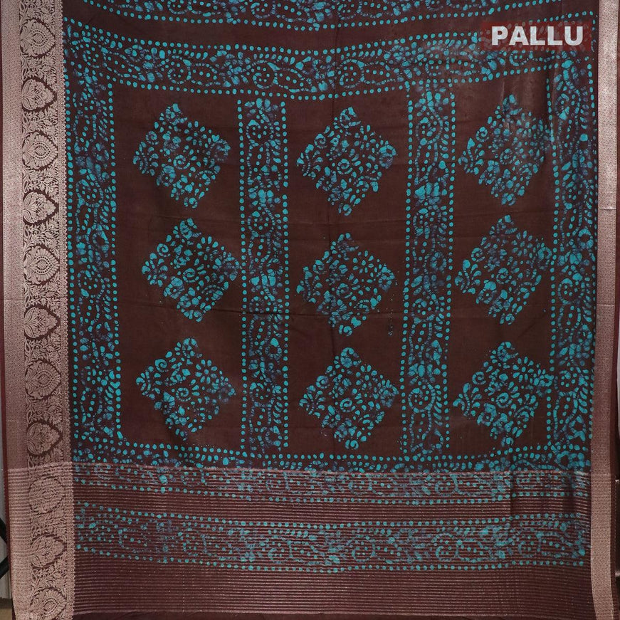 Semi dola saree brown and teal blue with allover batik prints and kanjivaram style border - {{ collection.title }} by Prashanti Sarees