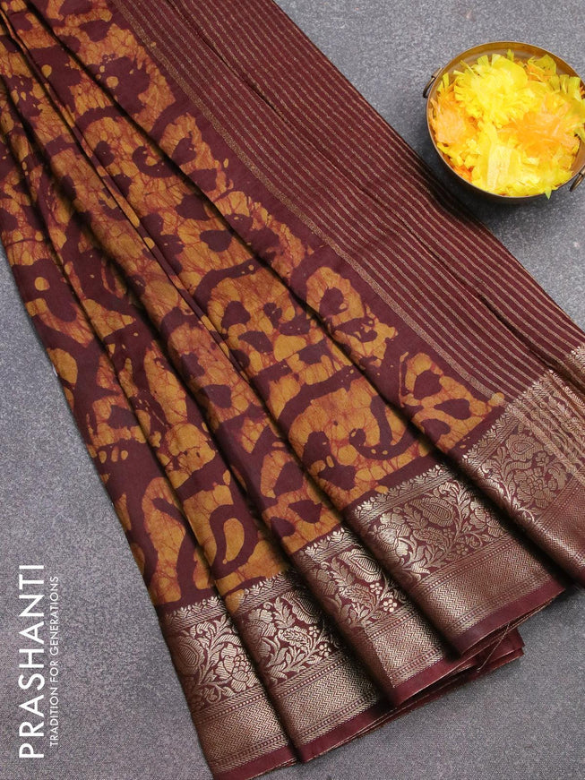 Semi dola saree coffee brown and khaki shade with allover batik prints and kanjivaram style border - {{ collection.title }} by Prashanti Sarees