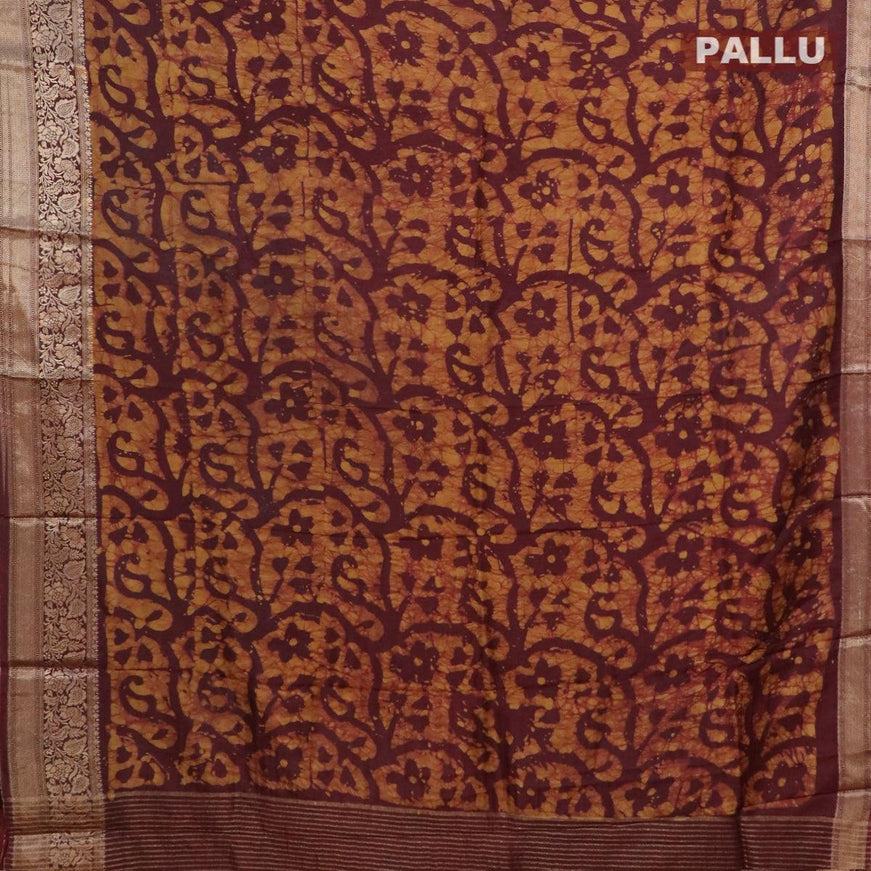 Semi dola saree coffee brown and khaki shade with allover batik prints and kanjivaram style border - {{ collection.title }} by Prashanti Sarees