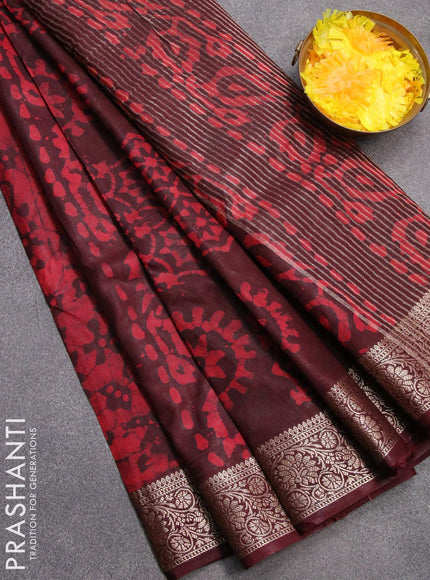 Semi dola saree coffee brown and maroon with allover batik prints and kanjivaram style border - {{ collection.title }} by Prashanti Sarees