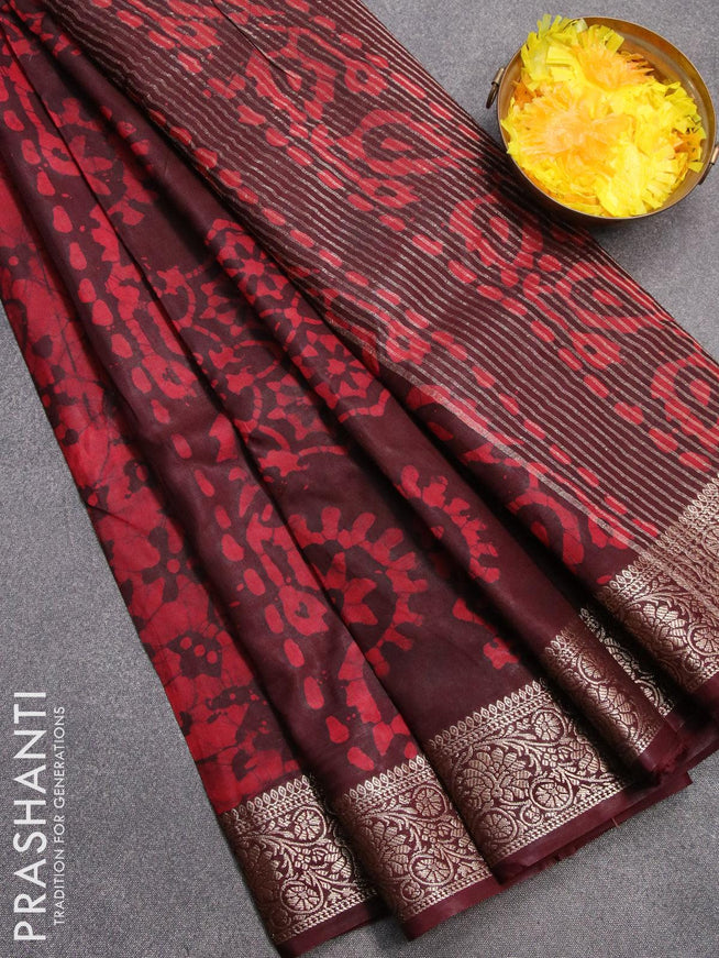 Semi dola saree coffee brown and maroon with allover batik prints and kanjivaram style border - {{ collection.title }} by Prashanti Sarees