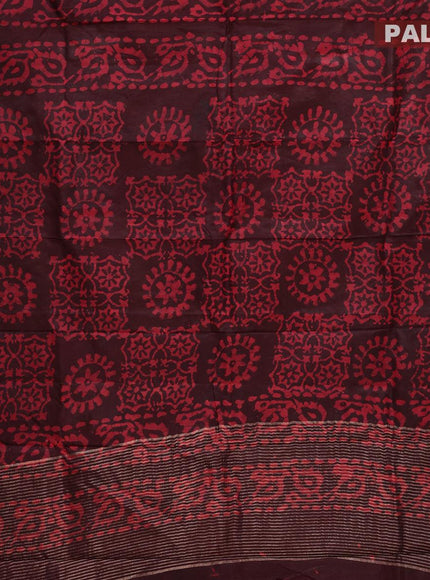 Semi dola saree coffee brown and maroon with allover batik prints and kanjivaram style border - {{ collection.title }} by Prashanti Sarees