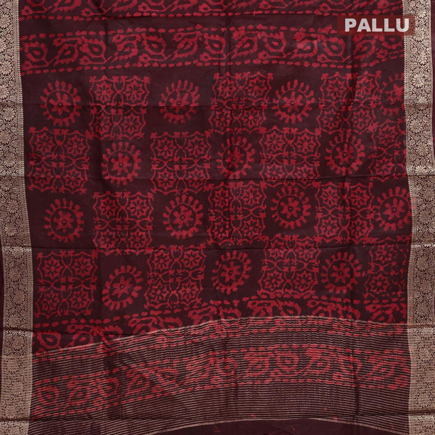 Semi dola saree coffee brown and maroon with allover batik prints and kanjivaram style border - {{ collection.title }} by Prashanti Sarees