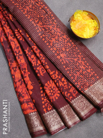 Semi dola saree coffee brown and orange with allover batik prints and kanjivaram style border - {{ collection.title }} by Prashanti Sarees