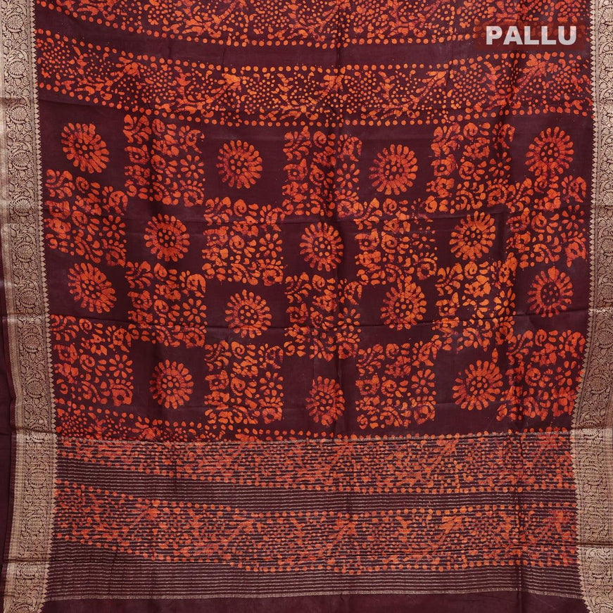 Semi dola saree coffee brown and orange with allover batik prints and kanjivaram style border - {{ collection.title }} by Prashanti Sarees