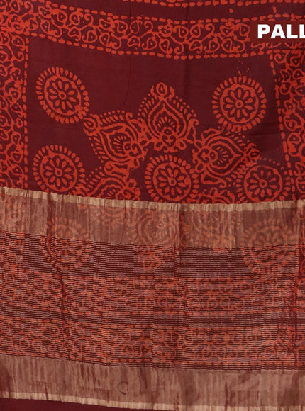 Semi dola saree coffee brown and rustic orange with allover batik prints and kanjivaram style border - {{ collection.title }} by Prashanti Sarees