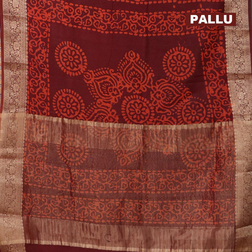 Semi dola saree coffee brown and rustic orange with allover batik prints and kanjivaram style border - {{ collection.title }} by Prashanti Sarees