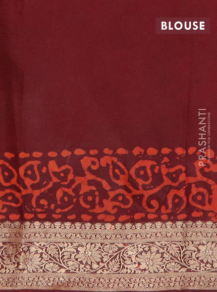 Semi dola saree coffee brown and rustic orange with allover batik prints and kanjivaram style border - {{ collection.title }} by Prashanti Sarees