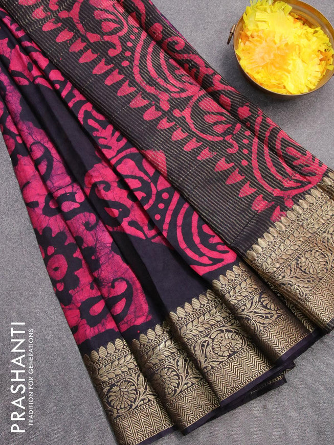 Semi dola saree dark blue and pink with allover batik prints and kanjivaram style border - {{ collection.title }} by Prashanti Sarees