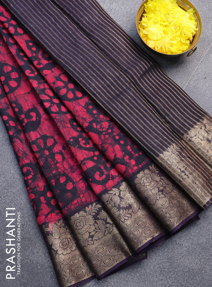 Semi dola saree dark blue and pink with allover batik prints and kanjivaram style border - {{ collection.title }} by Prashanti Sarees