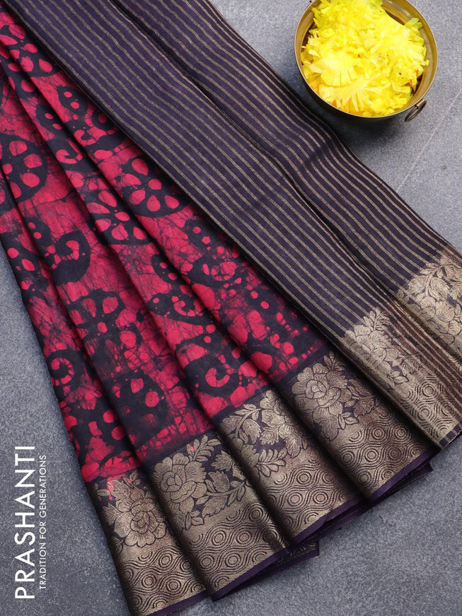 Semi dola saree dark blue and pink with allover batik prints and kanjivaram style border - {{ collection.title }} by Prashanti Sarees