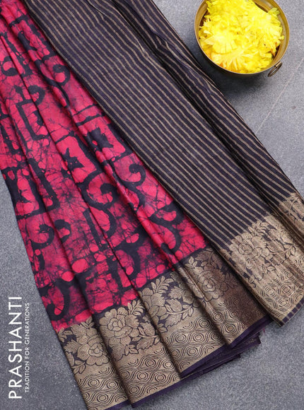 Semi dola saree dark blue and pink with allover batik prints and kanjivaram style border - {{ collection.title }} by Prashanti Sarees