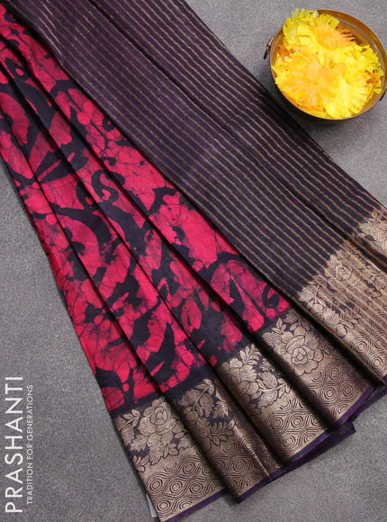 Semi dola saree dark blue and pink with allover batik prints and kanjivaram style border - {{ collection.title }} by Prashanti Sarees