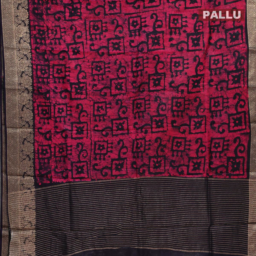 Semi dola saree dark blue and pink with allover batik prints and kanjivaram style border - {{ collection.title }} by Prashanti Sarees