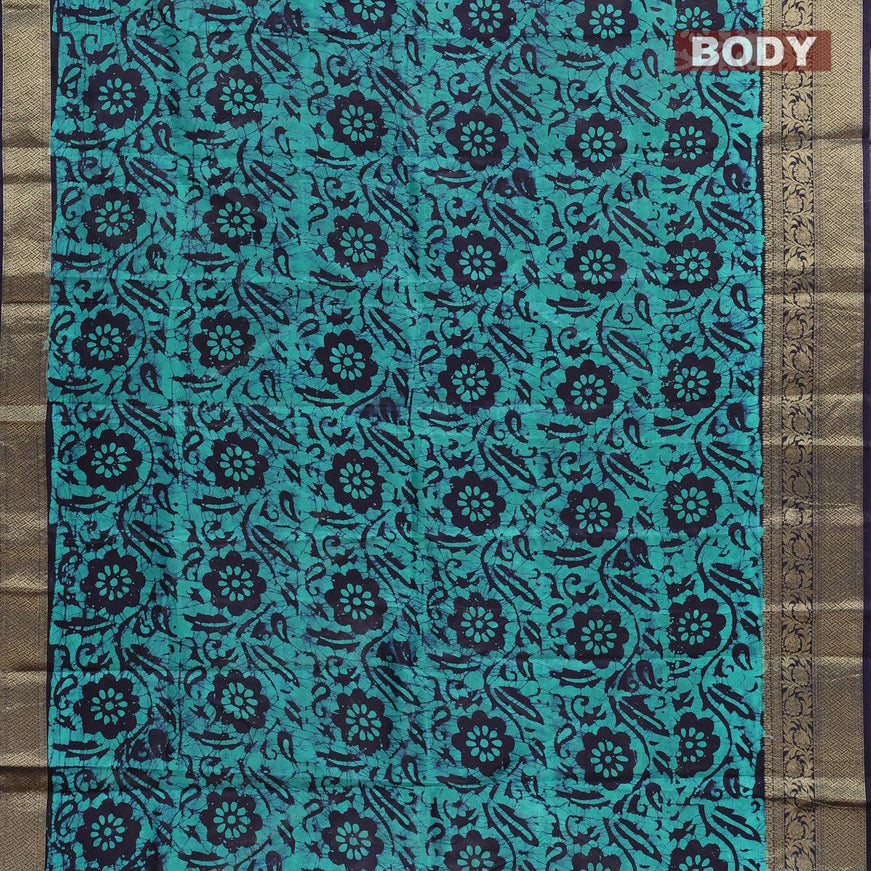 Semi dola saree dark blue and teal blue with allover batik prints and kanjivaram style border - {{ collection.title }} by Prashanti Sarees