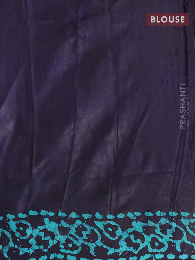 Semi dola saree dark blue and teal blue with allover batik prints and kanjivaram style border - {{ collection.title }} by Prashanti Sarees