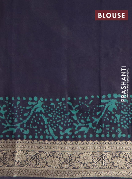 Semi dola saree dark blue and teal green shade with allover batik prints and kanjivaram style border - {{ collection.title }} by Prashanti Sarees