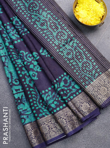 Semi dola saree dark blue and teal shade with allover batik prints and kanjivaram style border - {{ collection.title }} by Prashanti Sarees