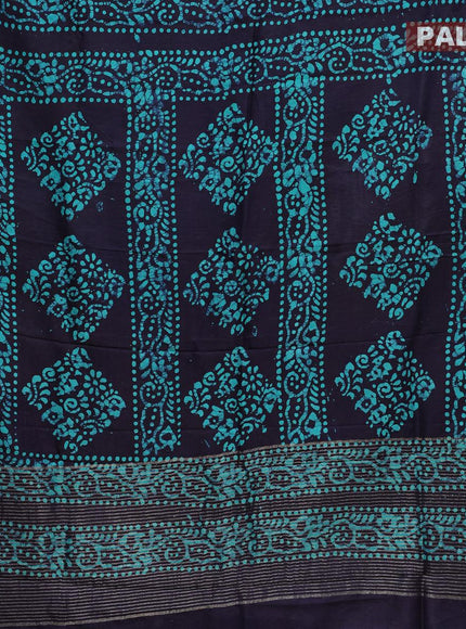 Semi dola saree dark blue and teal shade with allover batik prints and kanjivaram style border - {{ collection.title }} by Prashanti Sarees