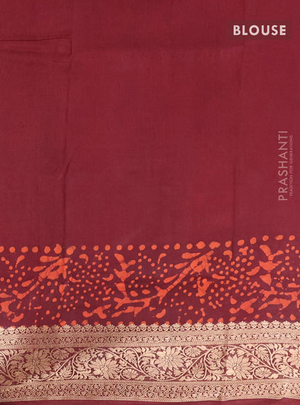 Semi dola saree dark maroon and orange with allover batik prints and kanjivaram style border - {{ collection.title }} by Prashanti Sarees