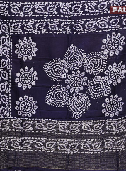 Semi dola saree dark navy blue and off white with allover batik prints and kanjivaram style border - {{ collection.title }} by Prashanti Sarees