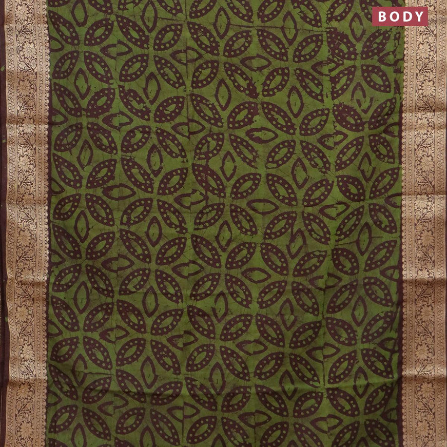 Semi dola saree deep coffee brown and green with allover batik prints and kanjivaram style border - {{ collection.title }} by Prashanti Sarees