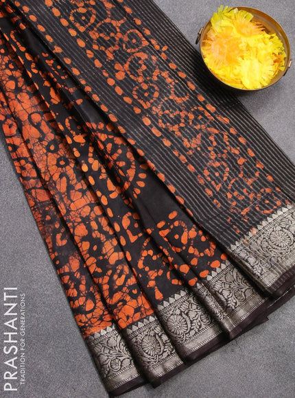 Semi dola saree deep coffee brown and orange with allover batik prints and kanjivaram style border - {{ collection.title }} by Prashanti Sarees