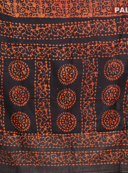 Semi dola saree deep coffee brown and orange with allover batik prints and kanjivaram style border - {{ collection.title }} by Prashanti Sarees