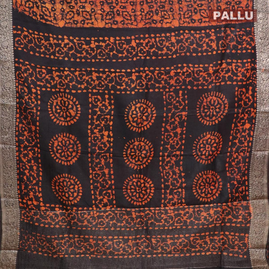 Semi dola saree deep coffee brown and orange with allover batik prints and kanjivaram style border - {{ collection.title }} by Prashanti Sarees