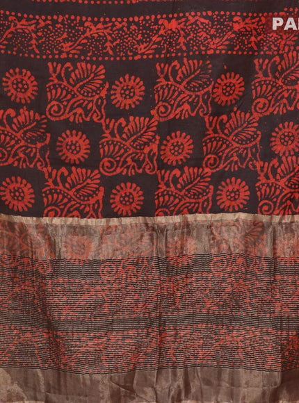 Semi dola saree deep coffee brown and orange with allover batik prints and kanjivaram style border - {{ collection.title }} by Prashanti Sarees