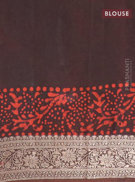 Semi dola saree deep coffee brown and orange with allover batik prints and kanjivaram style border - {{ collection.title }} by Prashanti Sarees