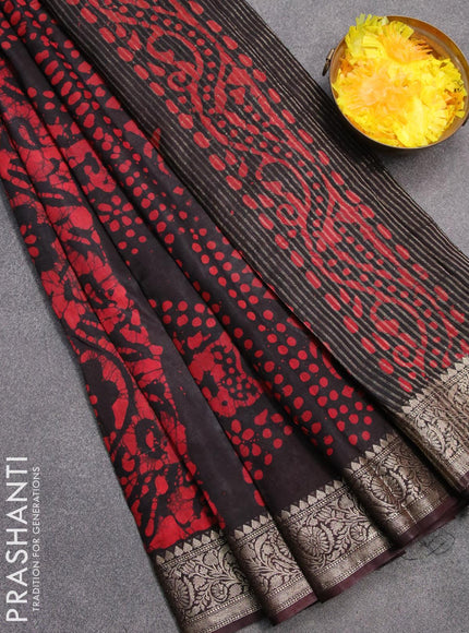 Semi dola saree deep coffee brown and red with allover batik prints and kanjivaram style border - {{ collection.title }} by Prashanti Sarees