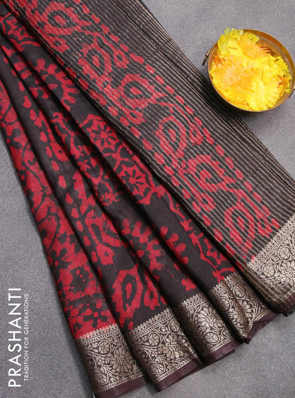 Semi dola saree deep coffee brown and red with allover batik prints and kanjivaram style border - {{ collection.title }} by Prashanti Sarees