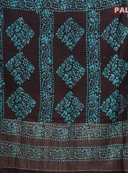 Semi dola saree deep coffee brown and teal shade with allover batik prints and kanjivaram style border - {{ collection.title }} by Prashanti Sarees