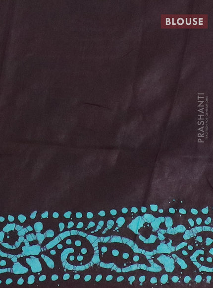 Semi dola saree deep coffee brown and teal shade with allover batik prints and kanjivaram style border - {{ collection.title }} by Prashanti Sarees