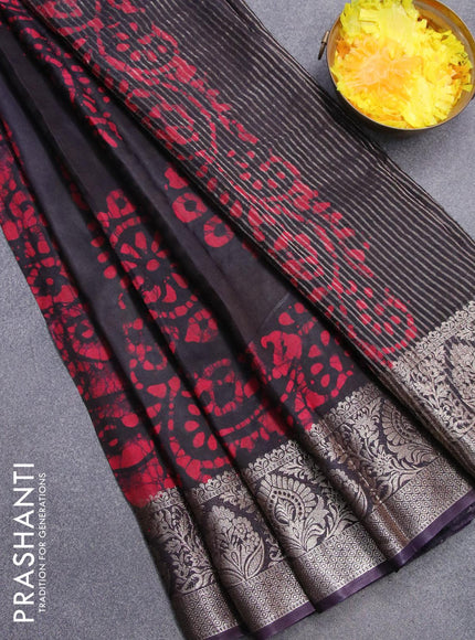 Semi dola saree deep jamun shade and dark pink with allover batik prints and kanjivaram style border - {{ collection.title }} by Prashanti Sarees