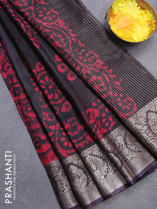 Semi dola saree deep jamun shade and dark pink with allover batik prints and kanjivaram style border - {{ collection.title }} by Prashanti Sarees