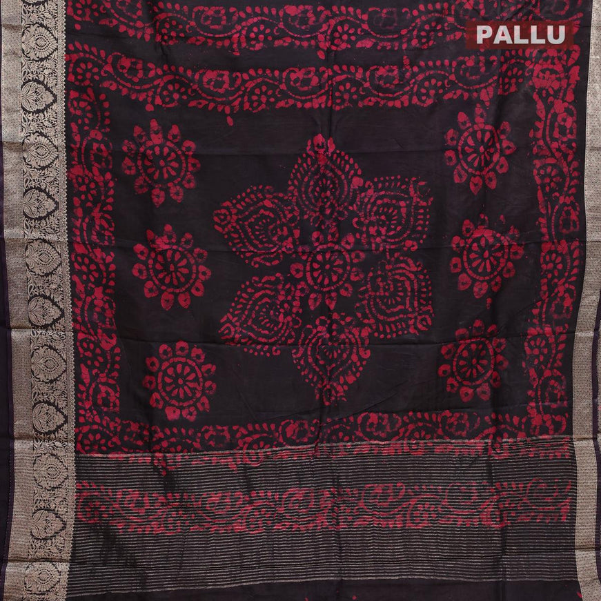 Semi dola saree deep jamun shade and dark pink with allover batik prints and kanjivaram style border - {{ collection.title }} by Prashanti Sarees