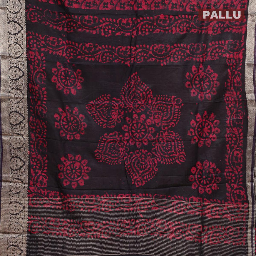 Semi dola saree deep jamun shade and maroon with allover batik prints and kanjivaram style border - {{ collection.title }} by Prashanti Sarees