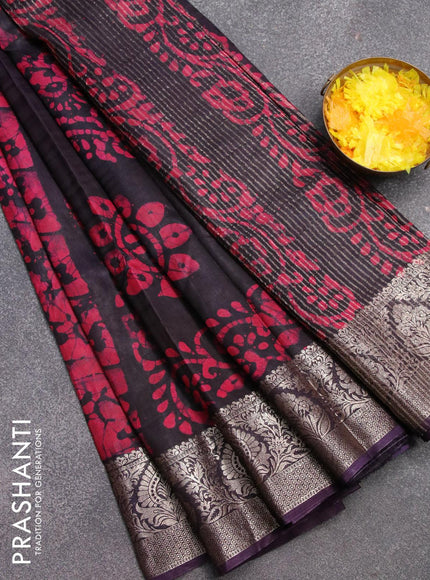 Semi dola saree deep jamun shade and pink with allover batik prints and kanjivaram style border - {{ collection.title }} by Prashanti Sarees