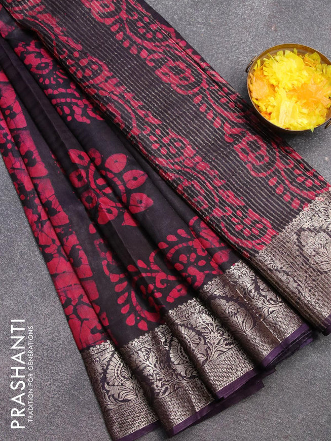 Semi dola saree deep jamun shade and pink with allover batik prints and kanjivaram style border - {{ collection.title }} by Prashanti Sarees